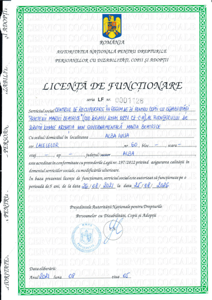 Licenta de Functionare - Asociatia Maria Beatrice